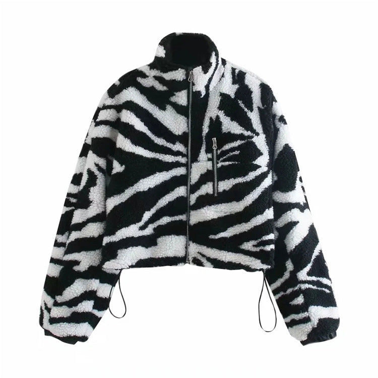 Zebra Desenli Peluş Ceket